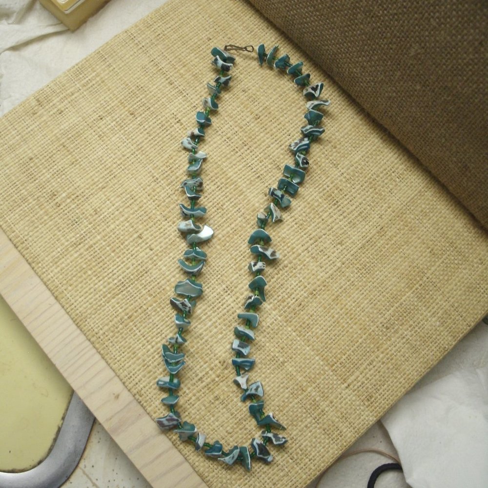 Handmade Blue Dyed Shell & Seed Bead Necklace - Picture 15 of 16